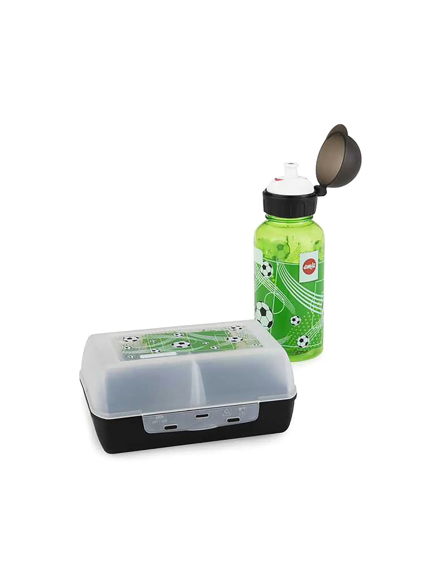EMSA | Geschenkset 2tlg. Lunchbox und Trinkflasche SOCCER Schwarz | 